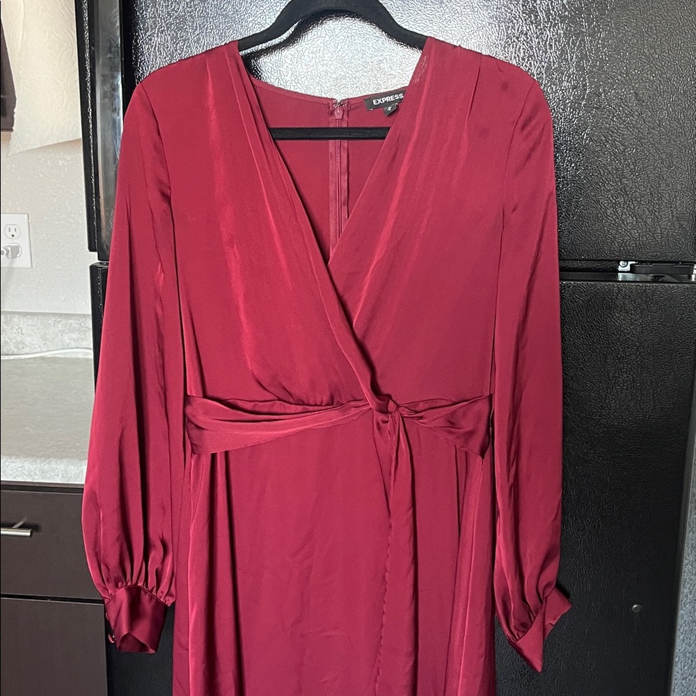 EXPRESS Midi Dress - Long Sleeve Knot Waist